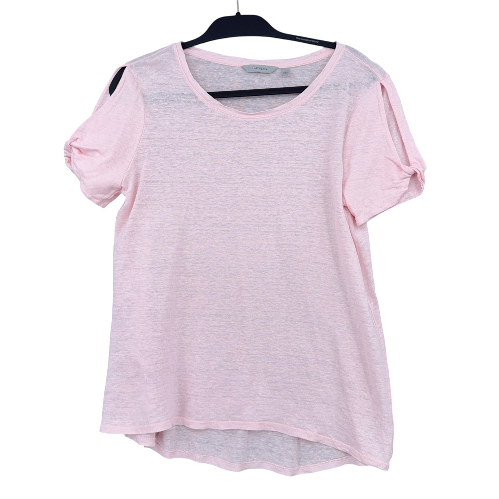 Athleta Cold Shoulder Tee Women Large 100% Linen Pink
